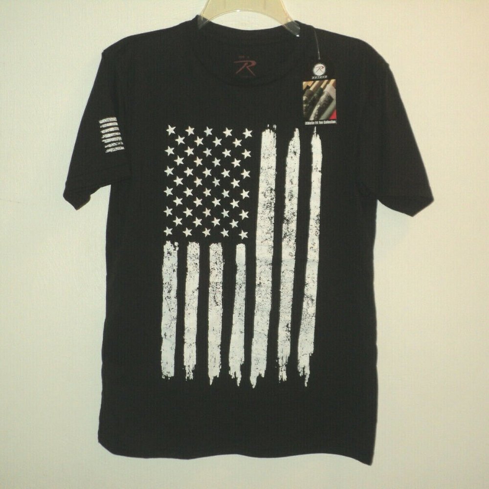 New Rothco T-Shirt Men's S Black Distressed Flag